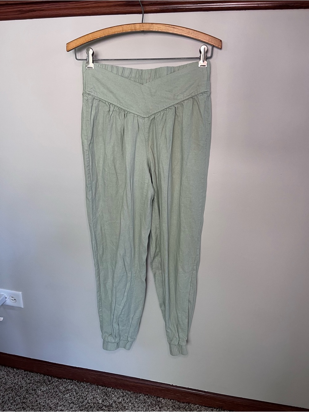 Banjara Sage Green Cotton V-Front High Waisted Jogger Pants Small RF1284B11MS